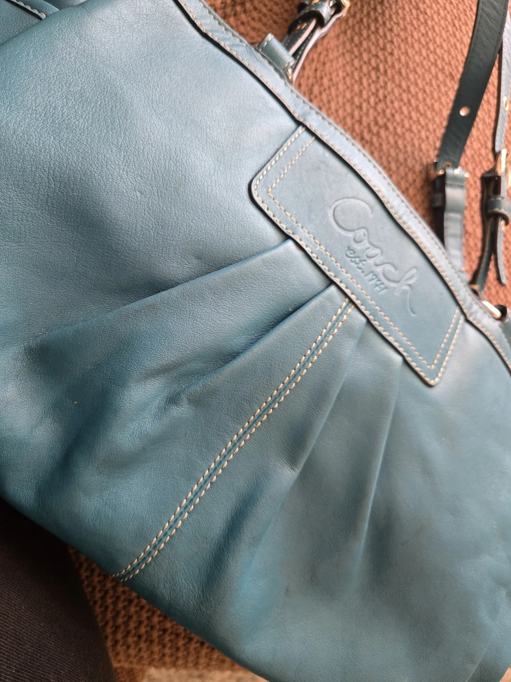 Coach Teal Leather Satchel with Gold-Tone Hardware